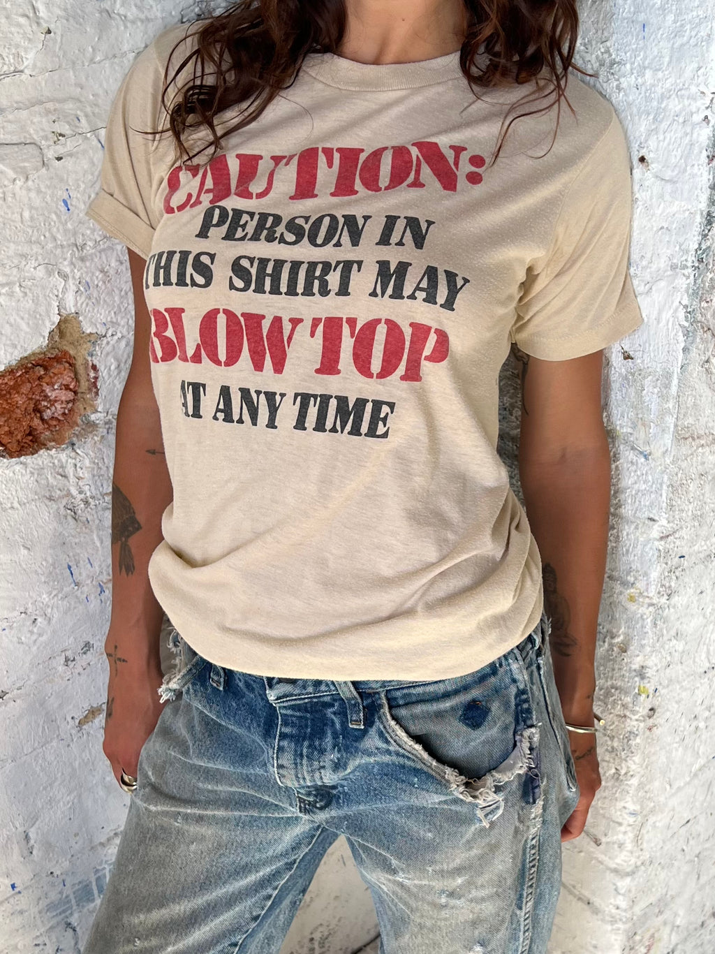 caution 1970's tee