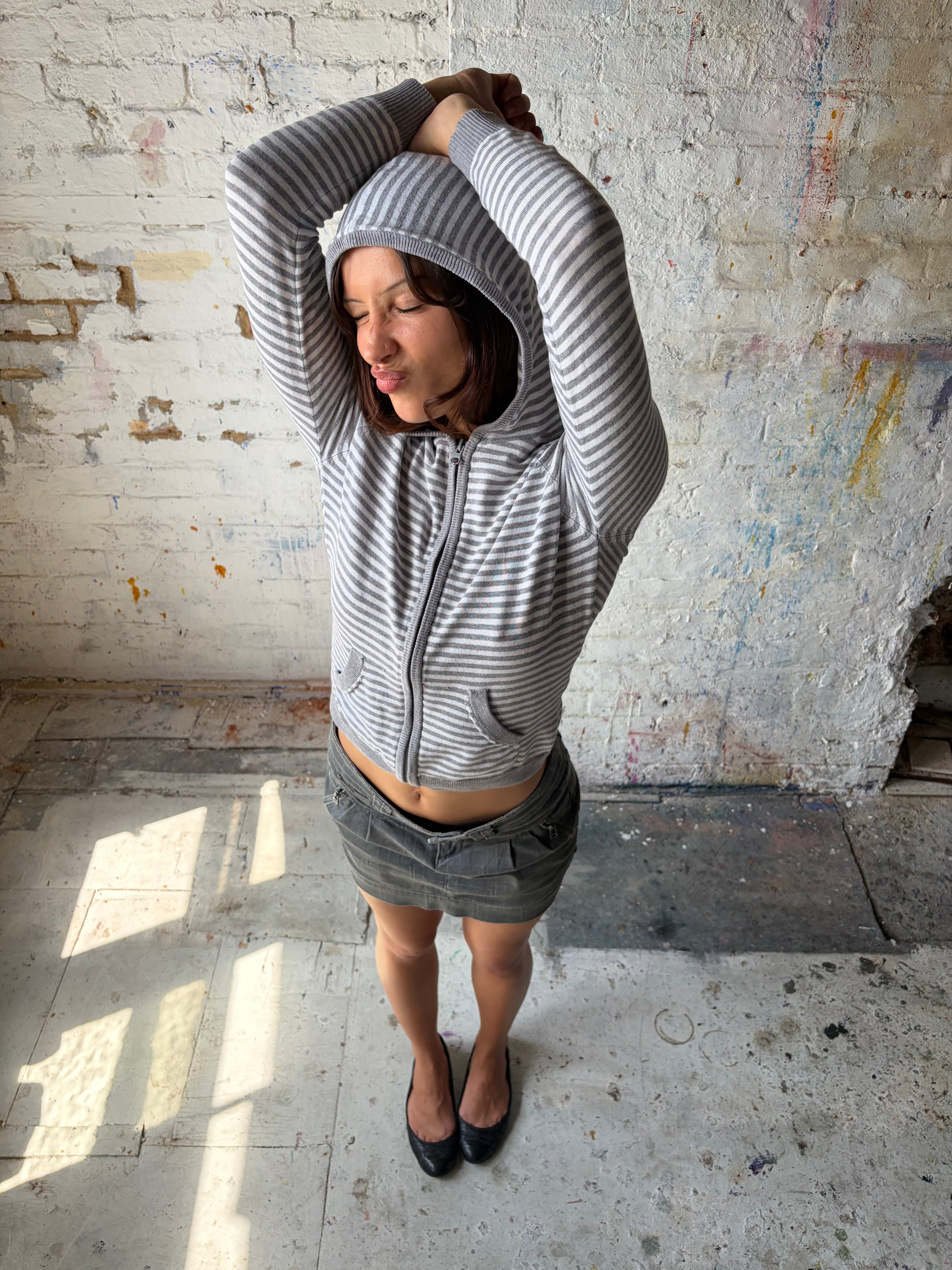 striped hooded top