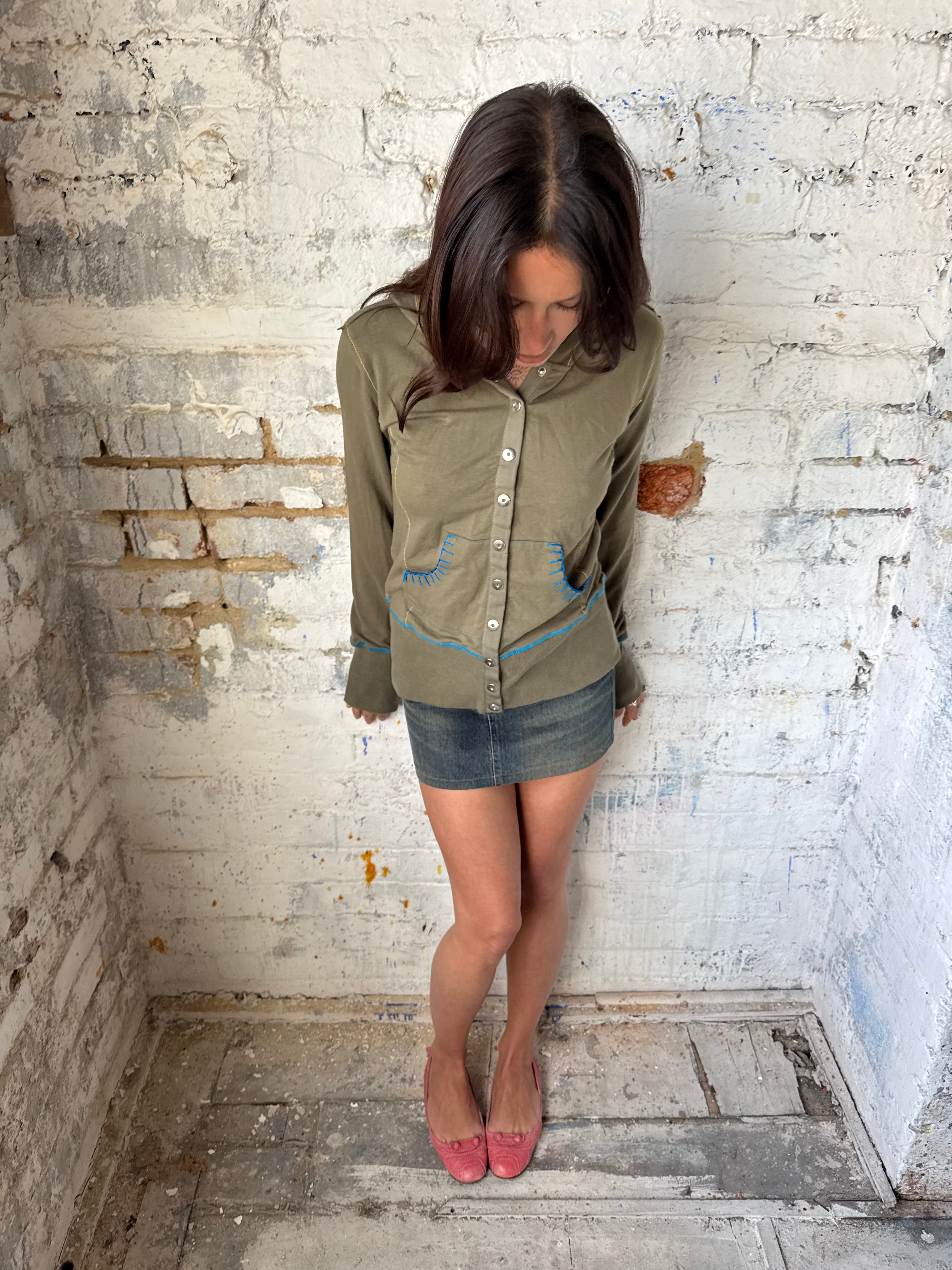 contrast stitch hooded top