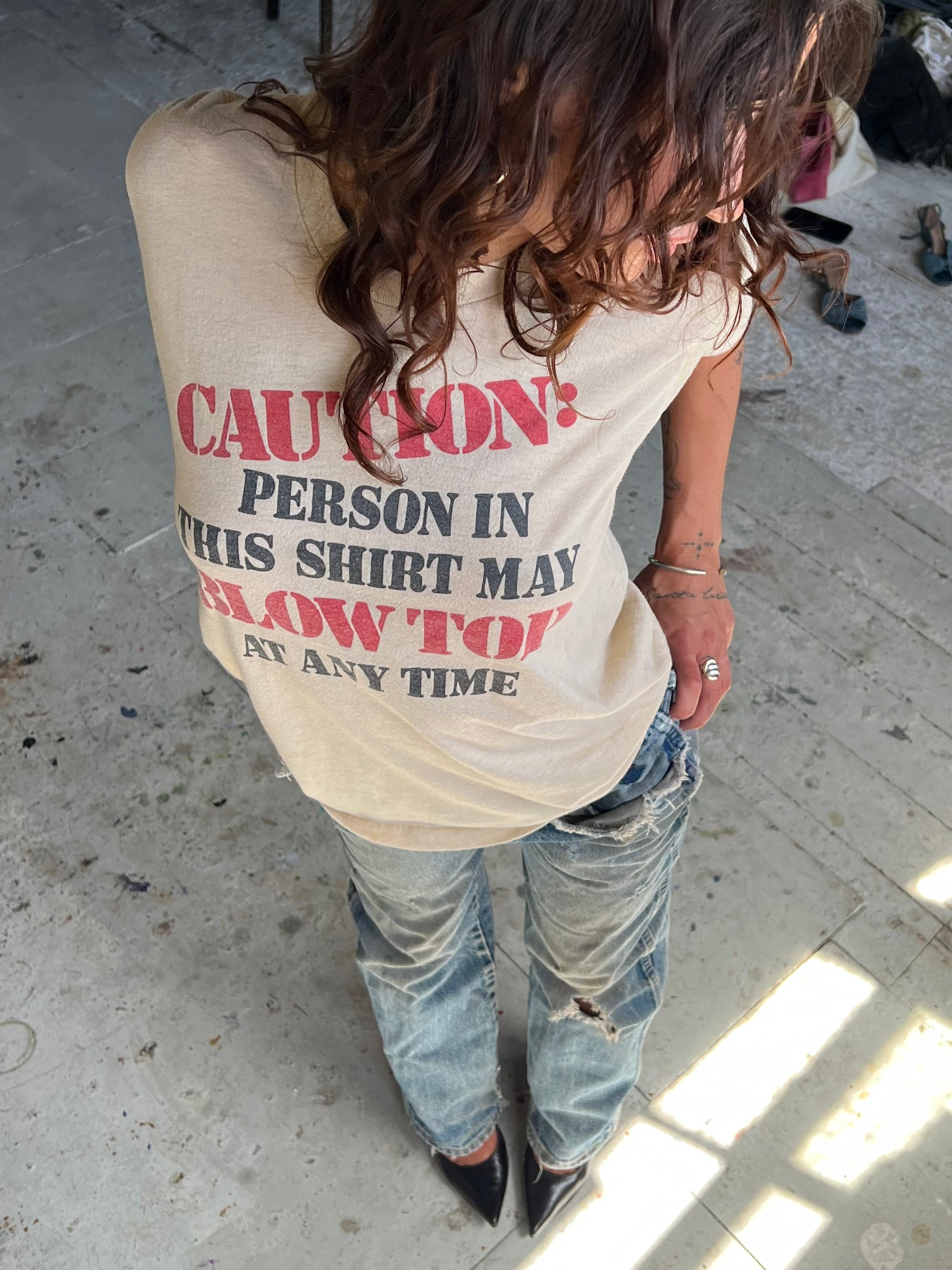 caution 1970's tee